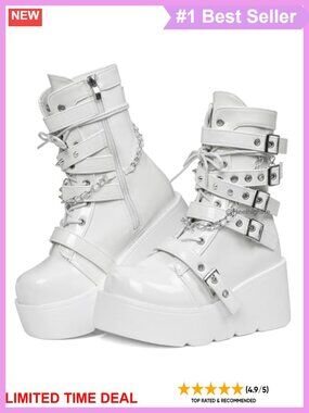 Faux Leather Platform Motorcycle Ankle Boots Combat Festival Round Toe